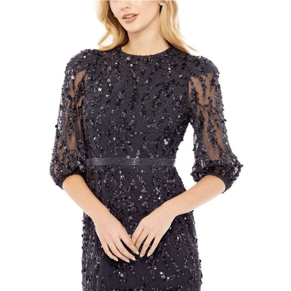 NWT Mac Duggal Sequined Elbow Sleeve Gown SZ 18 MIDNIGHT BLUE 93790 - Picture 2 of 8